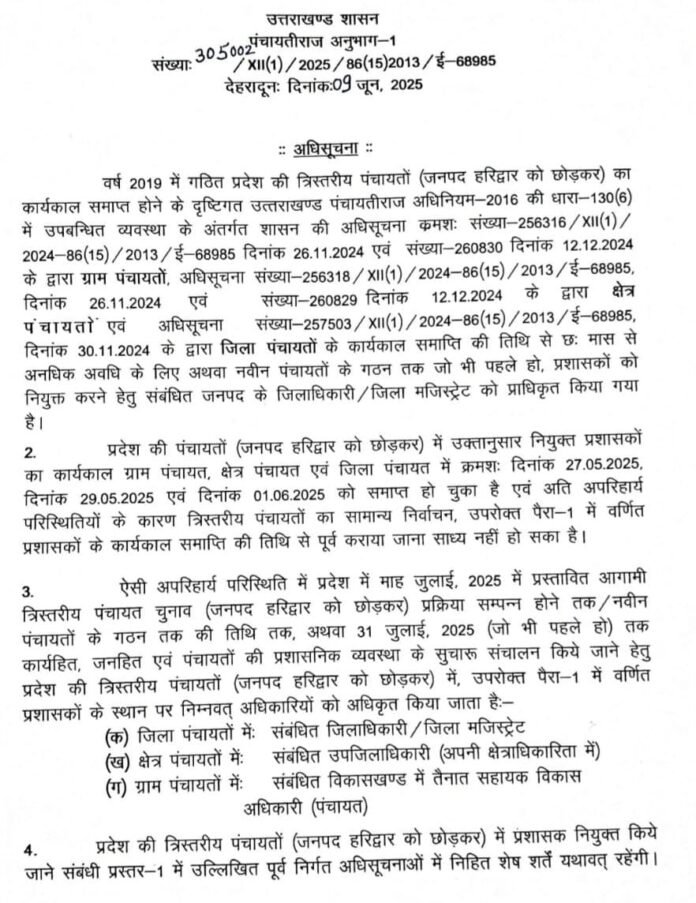 पंचायत चुनाव को लेकर बड़ी खबर बढ़ाया गया प्रशासकों का कार्यकाल,इस माह हो सकते हैं चुनाव