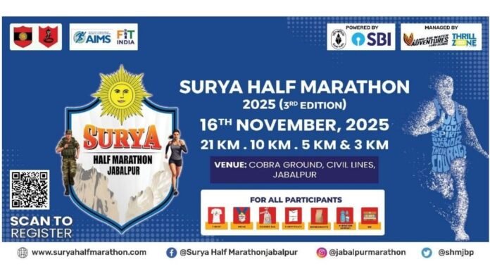 “सूर्या हाफ मैराथन 2025” का तीसरा संस्करण 16 नवम्बर को जबलपुर में होगा आयोजित